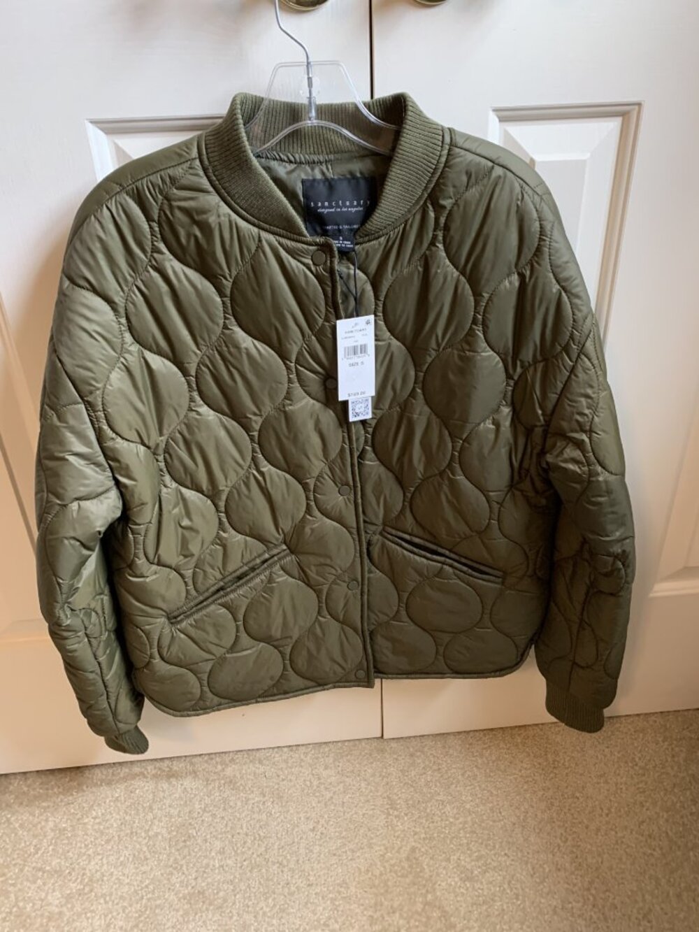 Sanctuary Quilted Nylon Jacket Olive Small New with Tags